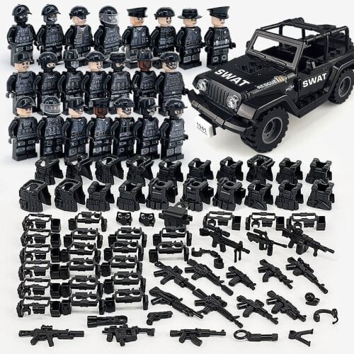 23Pcs Soldat Militaire Noir Jeep Miniatures Jouet