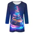 thumbnail image 5 of Womens Christmas Tops 3/4 Length Sleeve Crew Neck Xmas Tree Printed Graphic Tee Shirts Holiday Casual T-shirt (M, Blue), 5 of 5