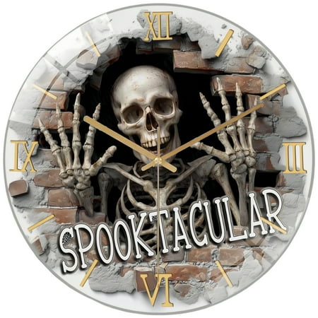 Decorative Clocks: Cute Skeleton Glass Wall Clock, Hallo Ween Skelly Decor Wall Clock for Homes, Bars, Offices, Man Caves, Garages, And Living Rooms .Also Makes A Great Gift.Hallo-ween Gift Style 1