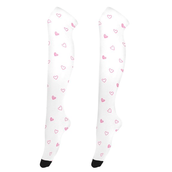 Handdrawn Hearts High Thigh Socks Over Knee Thin Tights Long Stocking for Women Leg Warmer