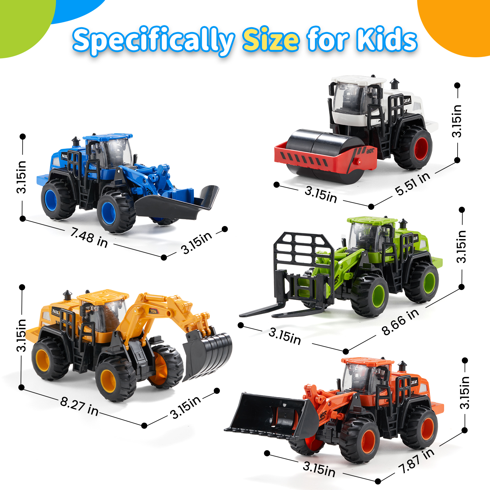 Dimoarch Construction Trucks 5-Piece Friction Toy Set photo 3
