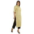 thumbnail image 2 of Moomaya Kurta en Rayonne Uni pour Femmes à Manches Évasées, Col à Cordon, Kurti Ethnique Long, 2 of 7