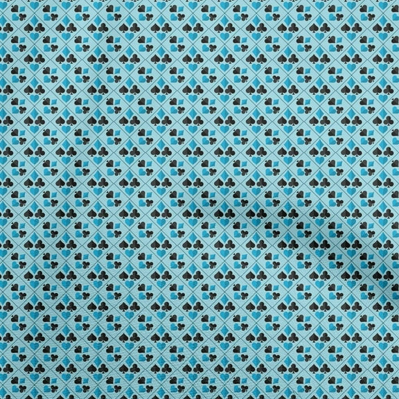 oneOone Polyester Spandex Turquoise Blue Fabric Poker Card Sewing Craft Projects Fabric Prints By Yard 56 Inch Wide