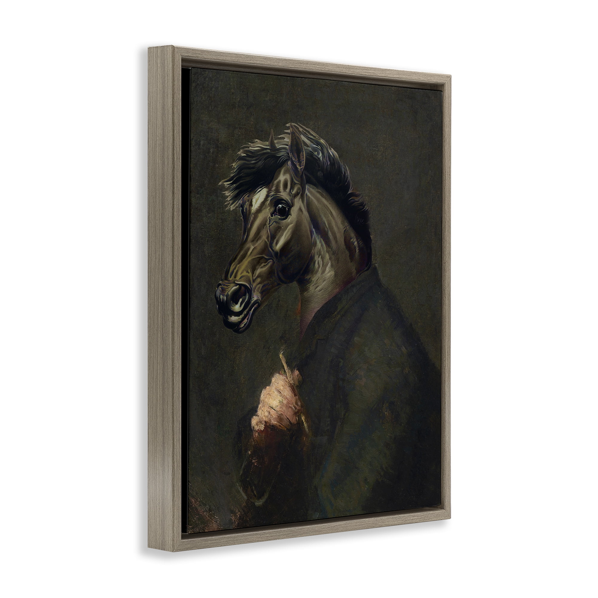 Stupell Industries Horse Painter Portrait Novelty & Humor Painting Brown Floater Framed Canvas Art Print Wall Art, 25 x 31