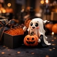 thumbnail image 5 of 4.4 Inch Friendly Ghost Holding Pumpkin Statue, Cute Resin Tabletop Decor, Indoor Ornament for Home Shelf and Halloween Holiday Party, 5 of 6