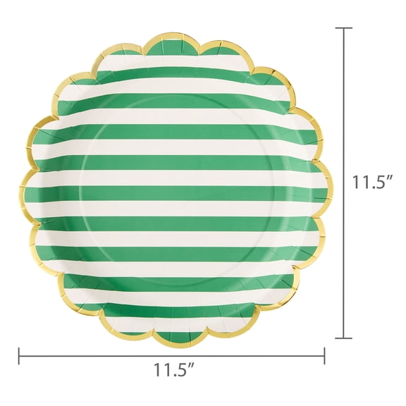 Green and White Stripe Disposable Paper Plates, 11.5", 8 Count, Easter by Way To Celebrate