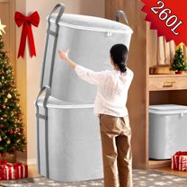Bxaolu 260L Extra Large Clothes Storage Bags, Foldable Blanket Storage and Organization, Thick Fabric Containers with Reinforced Handles & Zippers for Clothing, Comforters, Bedding, Gray, 1 Pack