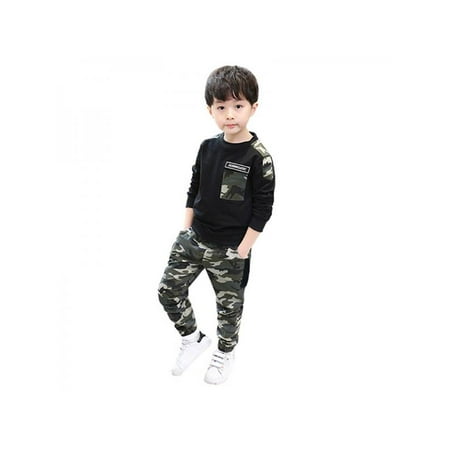 

Topumt Spring Autumn Baby Boy Cotton Camouflage Pattern Long Sleeve Casual T-shirt Trousers Set