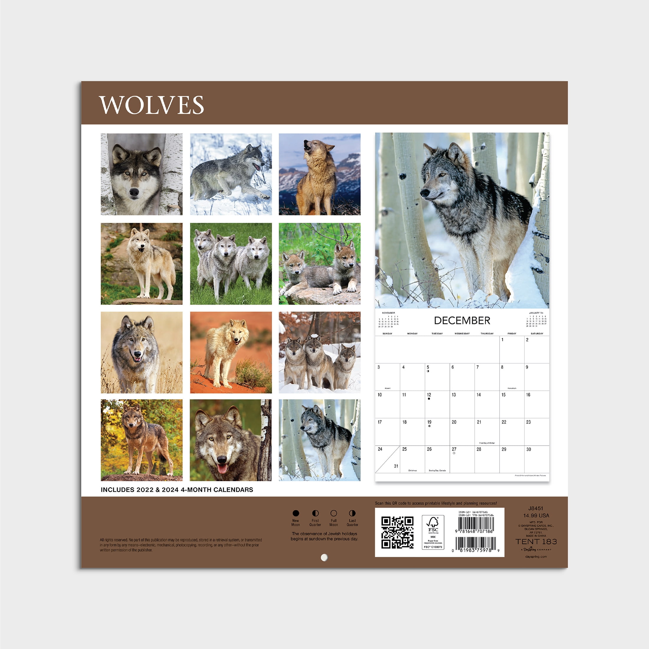 2023- 12 Month Calendar- Wolves 12x12 Hanging Wall Calendar by DaySpring