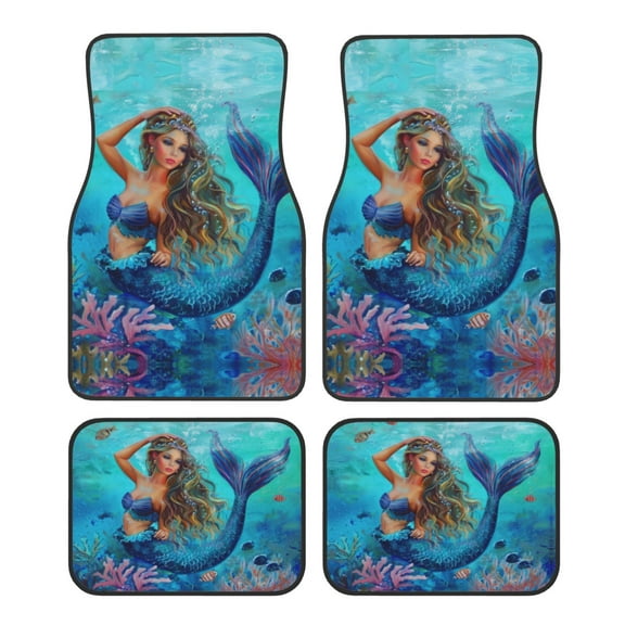 KAKALAD Ocean Mermaid Sea 01 Car Floor Mats 4PC Set Carpet Protection, Universal Fit for Car SUV VA & Truck, Vehicle Front & Rear