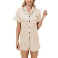 thumbnail image 6 of HAPIMO Women's Pajama 2 Piece Outfits Loungewear Sets Short Sleeve Button Down Tops Casual Lapel Shirts and Pajama Shorts Beige XL, 6 of 8