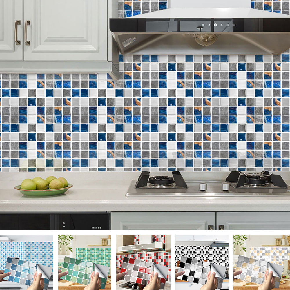 Mosaic Aluminum Tile Wall Sticker Self Adhesive Kitchen&Bathroom Backslash Peel 