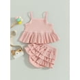 thumbnail image 3 of Bagilaanoe 2pcs Toddler Baby Girl Shorts Set Sleeveless Cami Tops + Ruffle Shorts 6M 12M 18M 24M 3T Kids Casual Summer Clothes, 3 of 8