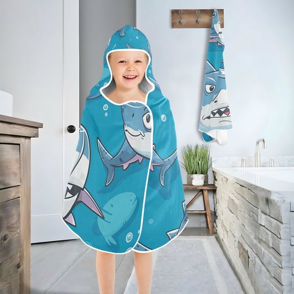 Cartoon Sharks Toddler Bath Towel Baby Kid Bath Towels Beach Towel Super Soft and Absorbent for Girl Boy