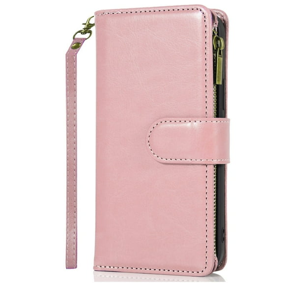 For Samsung s25/s24 Luxury Wallet Card ID Zipper Money Holder Case Cover - Rose Gold