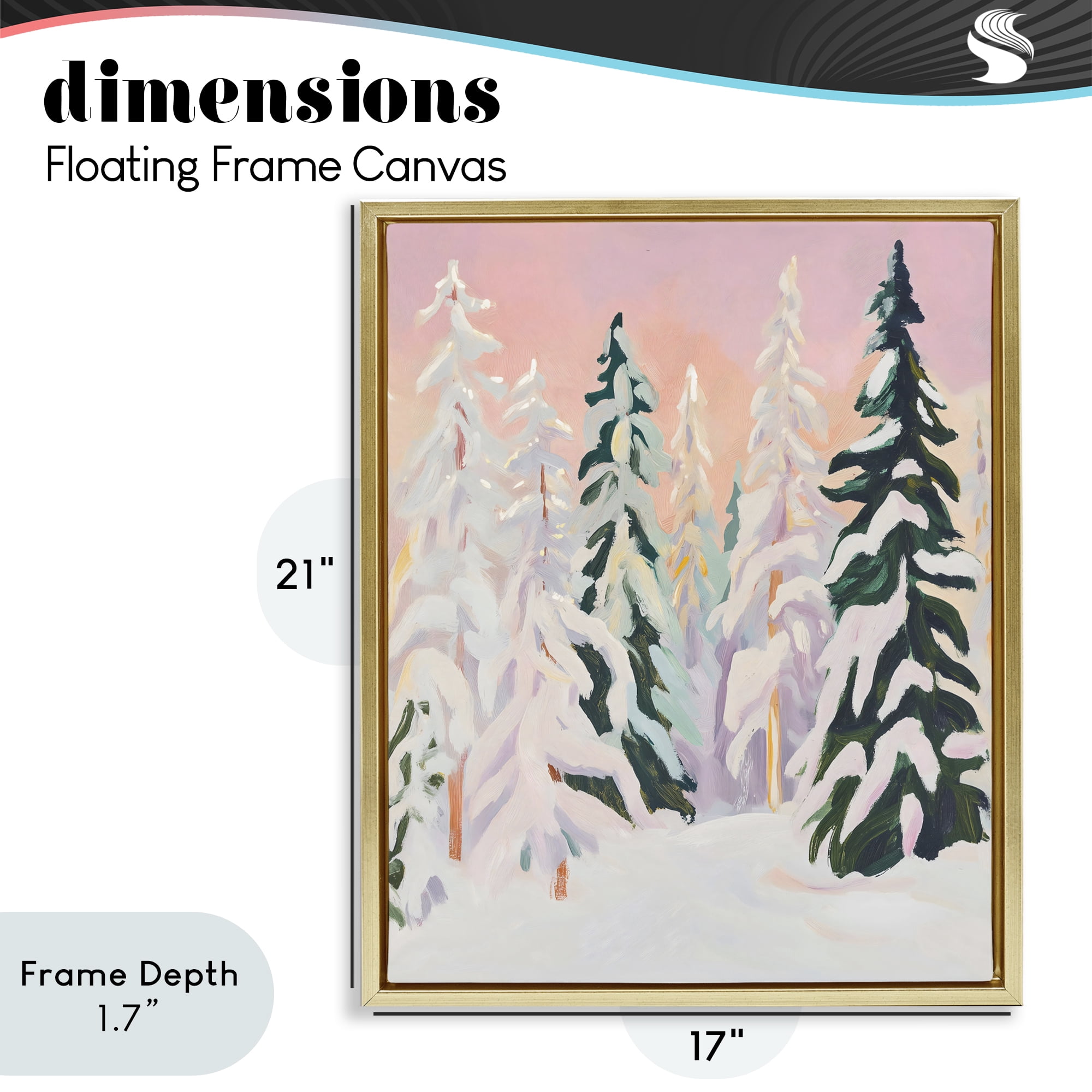 Stupell Industries Peachy Pastel Winter Forest Gold Framed Floater Canvas Wall Art, design by The Prints Vibe