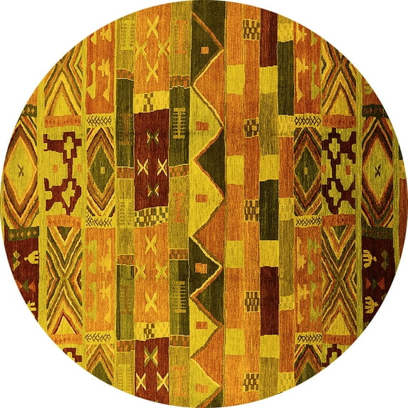 Ahgly Company Machine Washable Indoor Round Southwestern Yellow Country Area Rugs, 8' Round