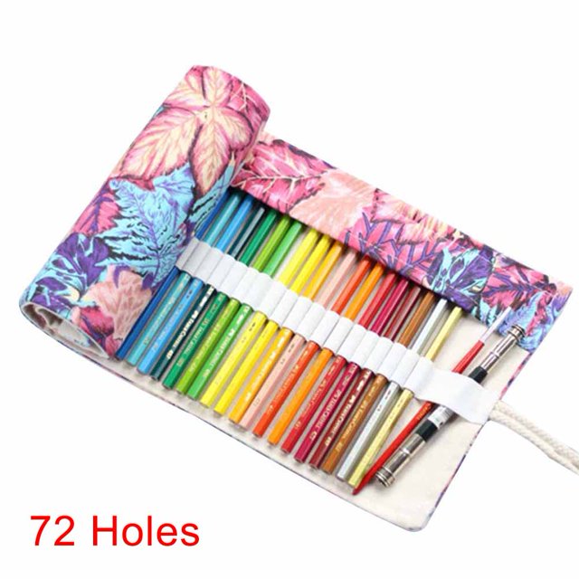 CAROOTU Pencil Case Canvas Roll Pouch Comestic Makeup Brush Case Pencil Curtain Bag Pattern Printed