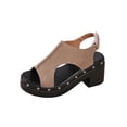 thumbnail image 6 of Xucatan Women's Chunky Heel Sandals, Peep Toe Asymmetrical Cutout Shoes with Metal Studs, Front Zipper Platform Heels, Versatile Spring Summer Edgy Footwear Gift, 6 of 9