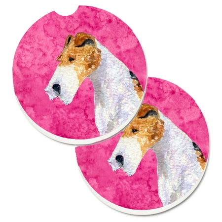 

Carolines Treasures SS4754-PKCARC Pink Wire Fox Terrier Set of 2 Cup Holder Car Coasters Large multicolor
