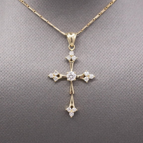 Diastar Jewels Religious Cross Pendant 14K Yellow Gold Finish Women's Pendant Necklace