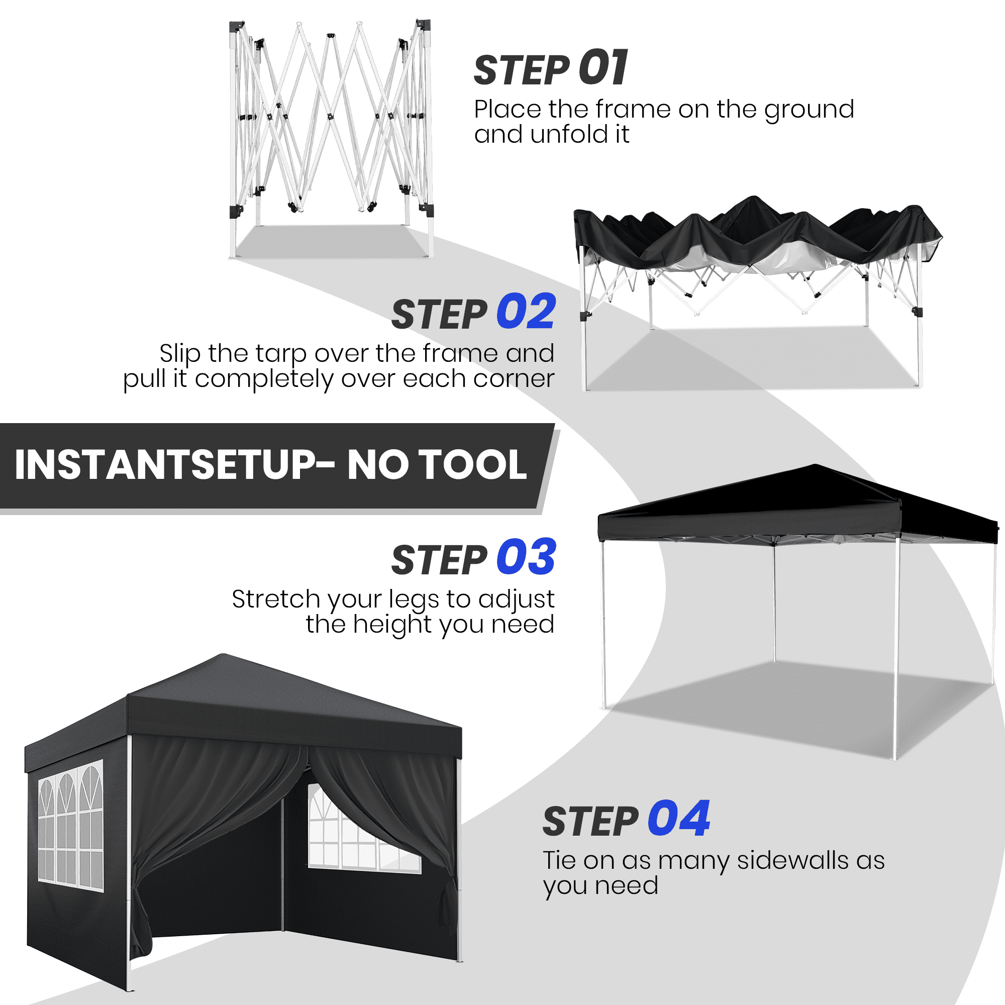 GVDV 10X10Ft Pop up Canopy Tent Enclosed Instant Folding Canopy Shelter with Elegant Church Window, Black