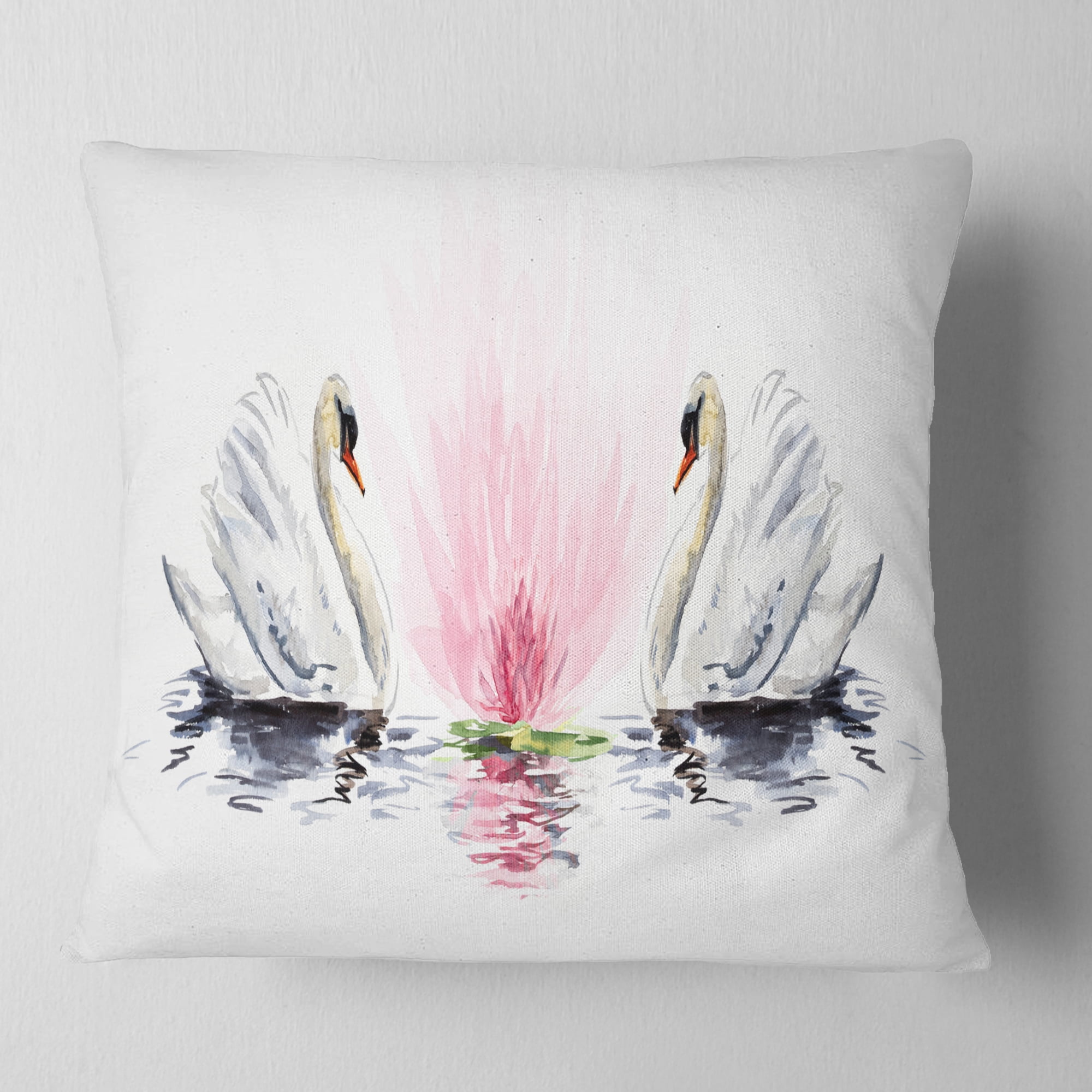 Designart Floating Swans on White Background - Animal Throw Pillow - 16x16
