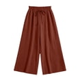 thumbnail image 4 of CLOISE Womens Wide Leg Pants Plus Size Mid Waist Long Pants Elastic Waist Solid Baggy Vacation Outfits Coffee 2XL, 4 of 6