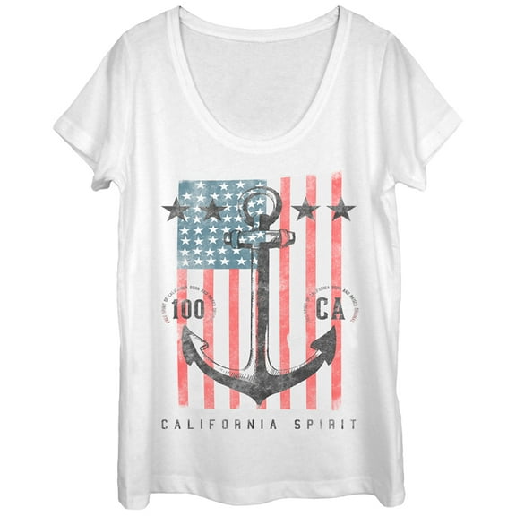 Women's Lost Gods Fourth of July Anchor American Flag Scoop Neck White Medium