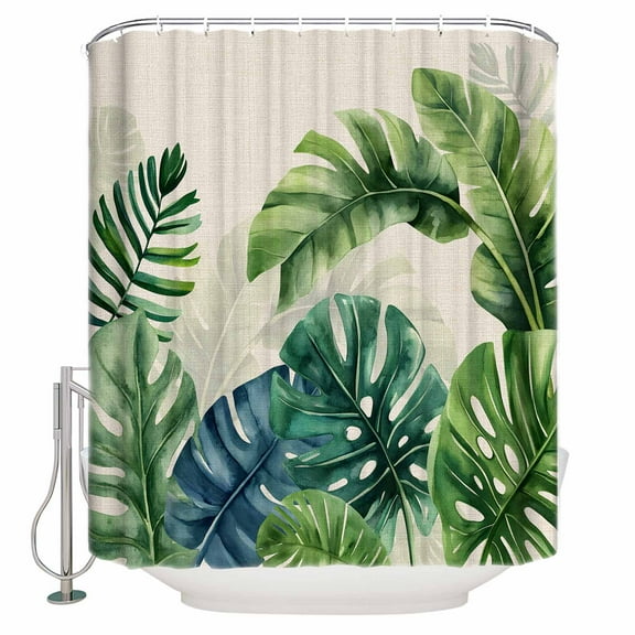 60x72 Inch Shower Curtains for Bathroom Summer Leaves Fabric Bath Curtain Decor Vintage Rustic Green Tropical Plants Waterproof Restroom Curtains Shower Set Accessories with 12 Hooks 60 Inch