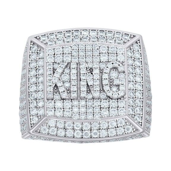 925 Sterling Silver Round Cut Moissanite Men's Cluster Square Head 'KING' Pinky Ring 5.08 Ct. | Size 10