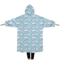 thumbnail image 2 of Oversized Wearable Blanket Hoodie,Light Blue Cartoon Unicorn Cloud Pattern Sherpa Blanket Hoodie with Super Pockets,Super Warm Fuzzy Pullover for Women & Men, 2 of 6