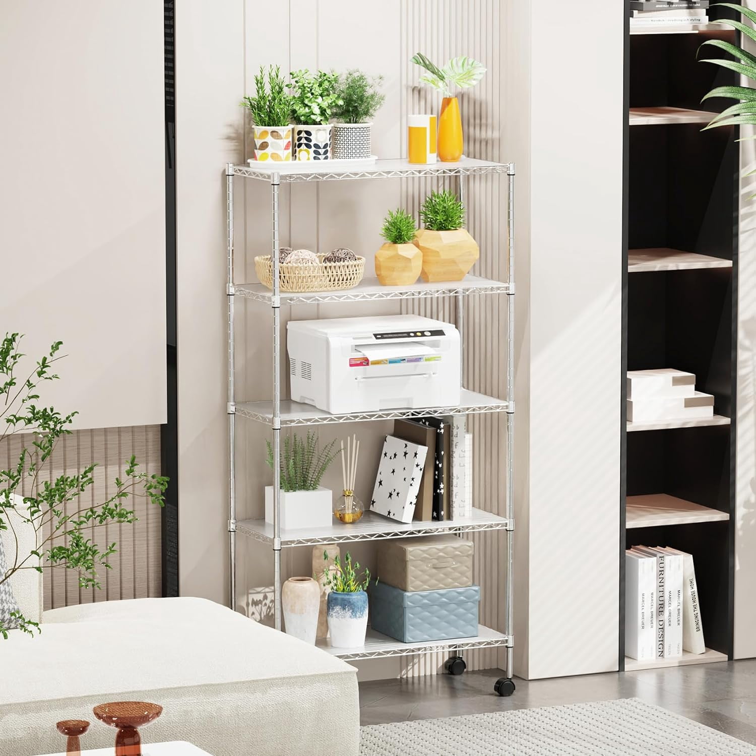 Miniyam NSF Wire Shelving Unit, 5 Tier 750lbs Capacity Storage Adjustable Rack with Wheels for Closet Kitchen, Chrome