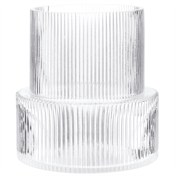 Felhcc Ribbed Glass Vase, Flower Vase, Fluted Glass Vase, Clear Vase for Living Room, Dining Room, Wedding, Office, 7.5 Inches