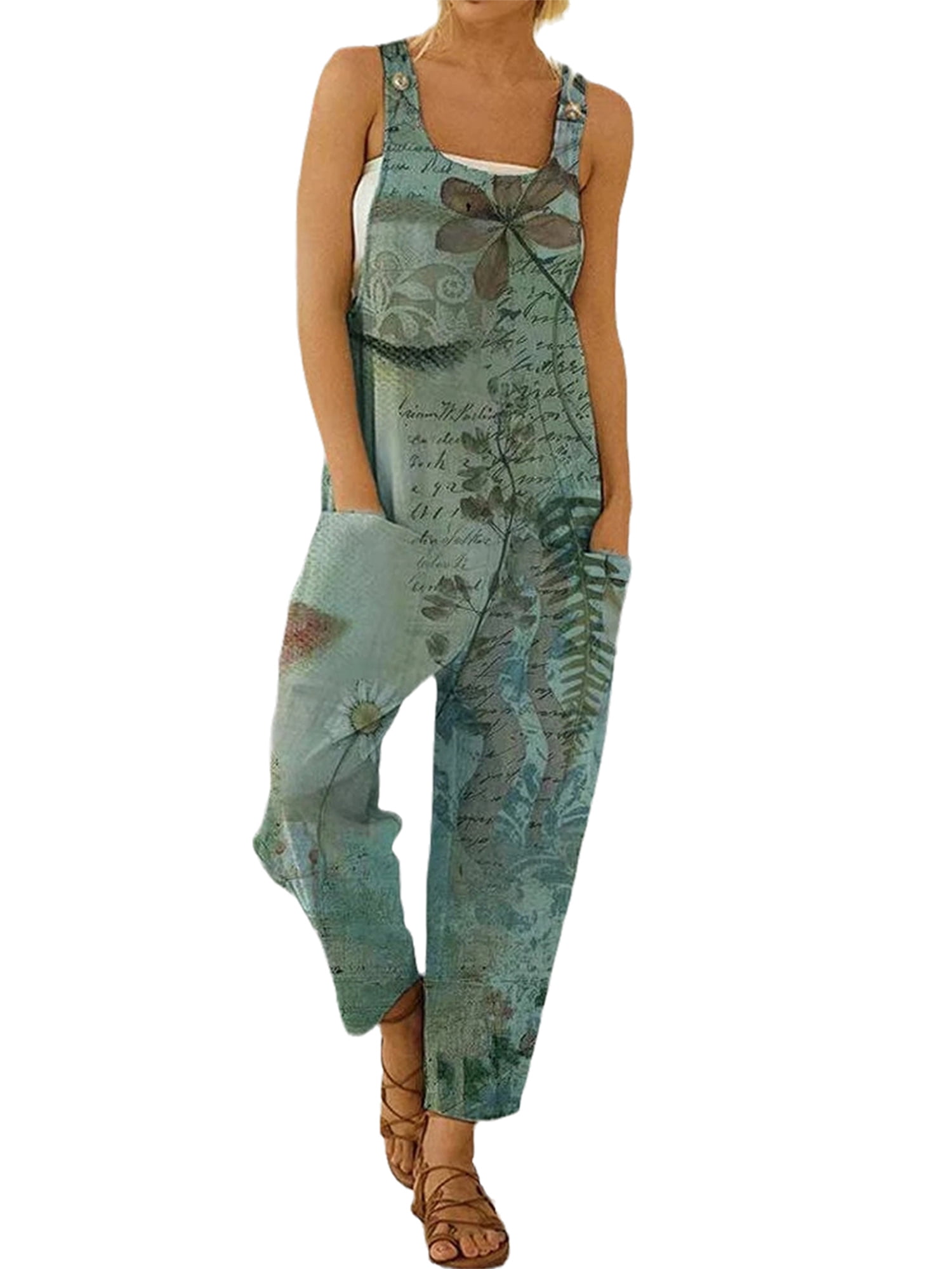 Womens Camo Sleeveless Jumpsuit Playsuit Ladies Boho Style Romper Overalls Size