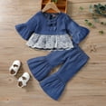 thumbnail image 2 of Sngxgn Toddler Girl Clothes,Girls Outfits Long Sleeve Puff Sleeve Tops Pant Toddler Girl Outfits Clothing Sets(Blue,110), 2 of 9