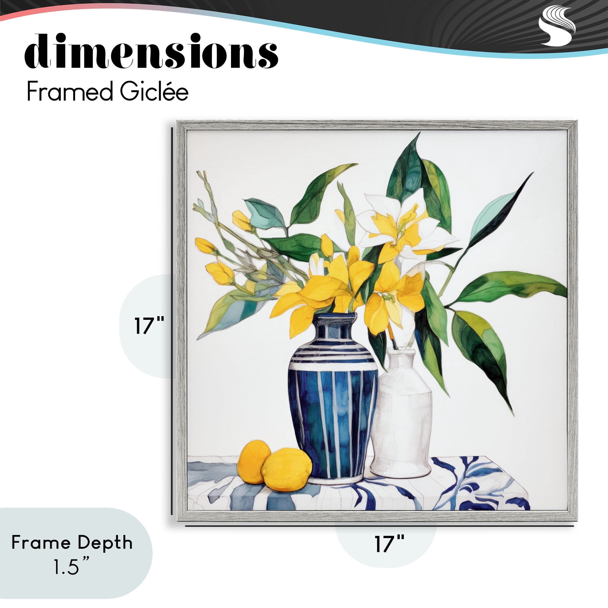 Stupell Industries Lemons And Blooms Table Gray Framed Giclee Art, design by Ray Powers