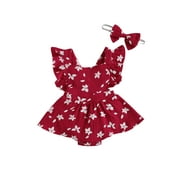 hirigin Baby Girl’s Fly Sleeve Flower Skirt Stitching Romper and Headband
