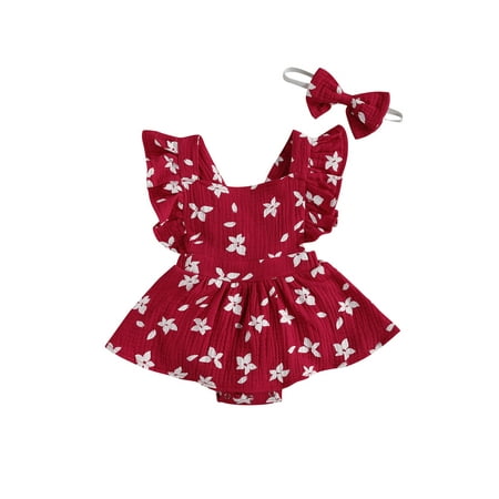 

jaweiw Baby Girls Daisy Playsuits Ruffled Bodysuit+Headband Print Fly Sleeve Romper Floral Jumpsuit Infant Summer Clothes