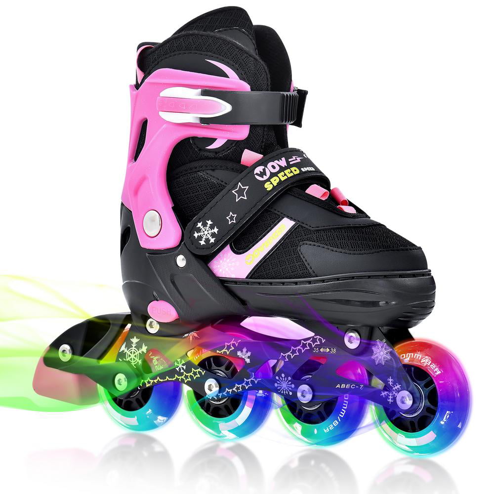 Kids Junior Inline Roller Skates Blades Shoes Adjustable Size Free Safety Gear 