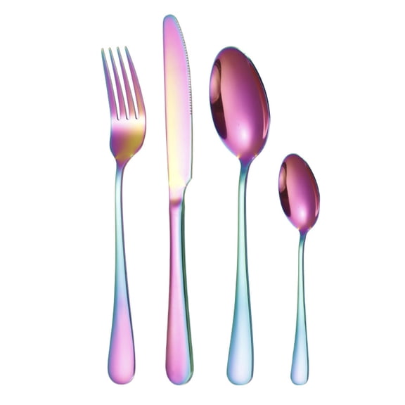 EXLEAF Travel Utensils with Case,4 Piece Stainless Steel Silverware Set for Work,Portable Reusable Travel Cutlery Set,Fork and Spoon Set for Picnic,Camping,Gadgets,Lunch Box for Men,Rainbow