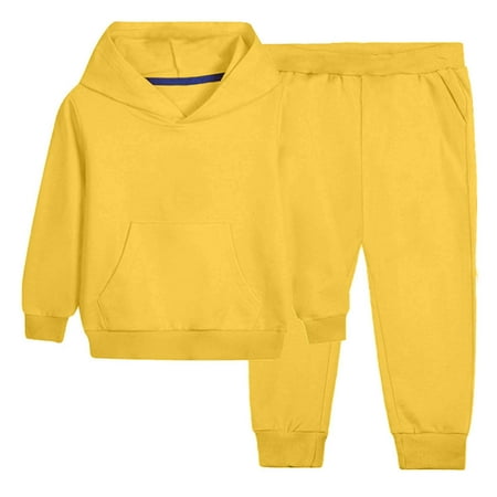 AHTJRT Kids 2 Piece Sweatsuit Hooded Pullover Sweatshirt Jogger Pants Tracksuit Set Casual Fall Spring Running Hiking Outdoor Outfits Yellow 2-3 Years