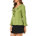 thumbnail image 4 of Unique Bargains Women's Ruffle V Neck Chiffon Work Office Peasant Blouse XS Pea Green, 4 of 7