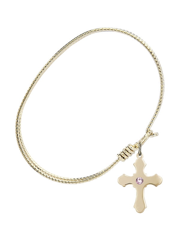 7 1/4 inch Oval Eye Hook Bangle Bracelet with a Cross charm. 7 1/4 inch Oval Eye Hook Bangle Bracelet with a Cross charm.