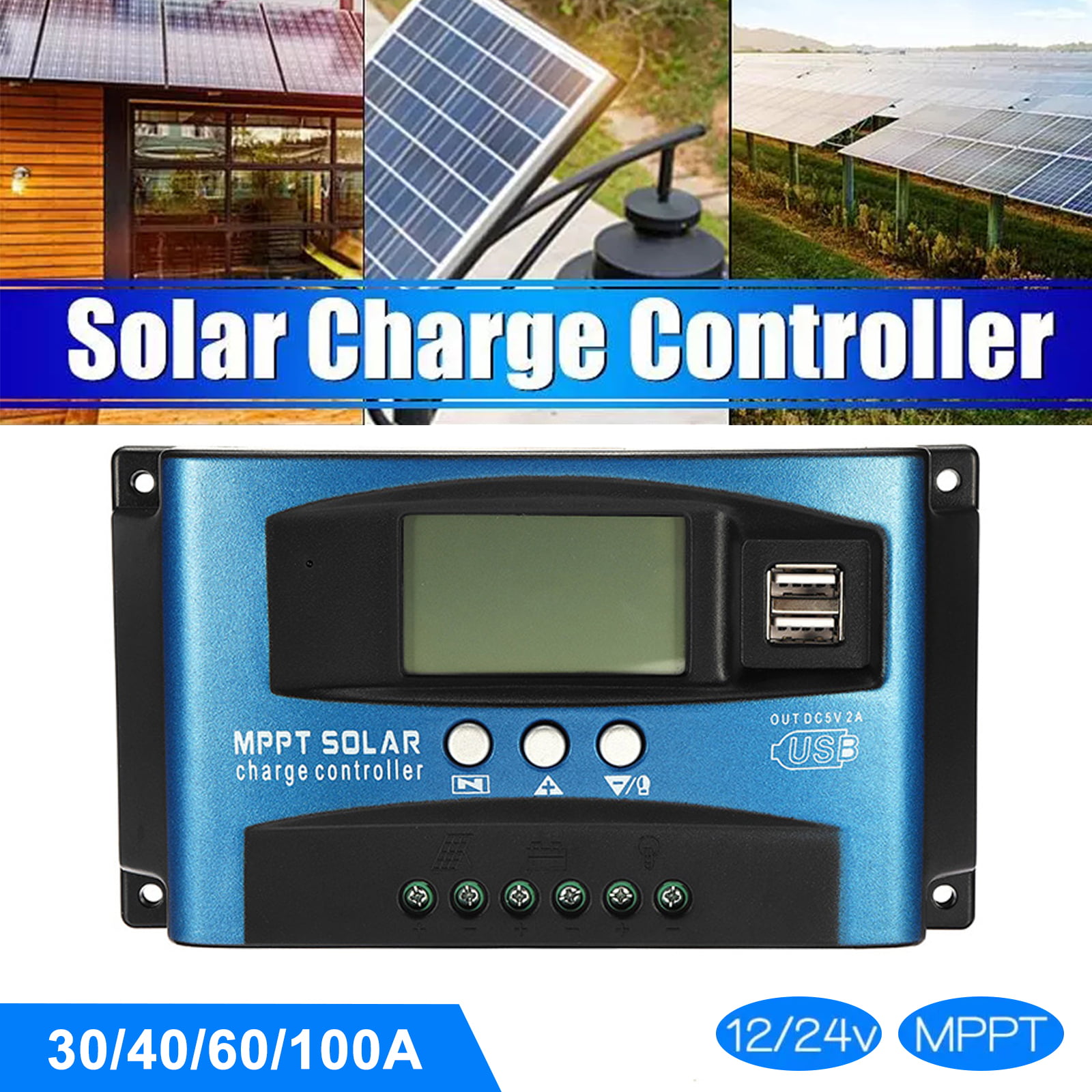 60A MPPT Dual USB Solar Panel Battery LCD Regulator Charge Controller 4-stage 