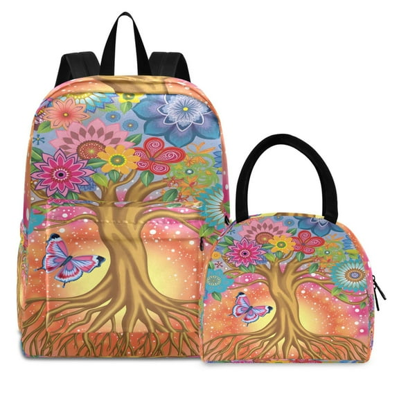 ALAZA Backpack Set Tree Boho Butterfly Elementary School Bags Student BookBag with Lunch Bag