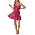 thumbnail image 2 of INSPIRE CHIC Vestido de Mujer con Brillo y Lentejuelas, Tirantes Espagueti, Espalda Descubierta, Ropa de Fiesta Mini, Color Rosa Fucsia, 2 of 6