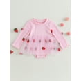 thumbnail image 2 of xiaxaixu Infant Girl Rompers Strawberry Print Mesh Patchwork Crew Neck Long Sleeve Jumpsuits Newborn Fall Clothes Baby Bodysuits, 2 of 8