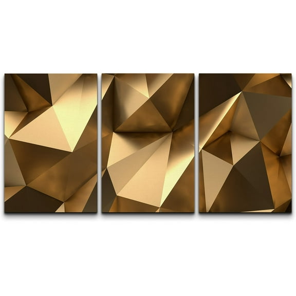 wall26 Canvas Print Wall Art Set 3D Geometric Gold Polygons Abstract Shapes Digital Art Pop Art Alternative Scenic Colorful Multicolor Ultra for Living Room, Bedroom, Office - 24"x36"x3 Pan