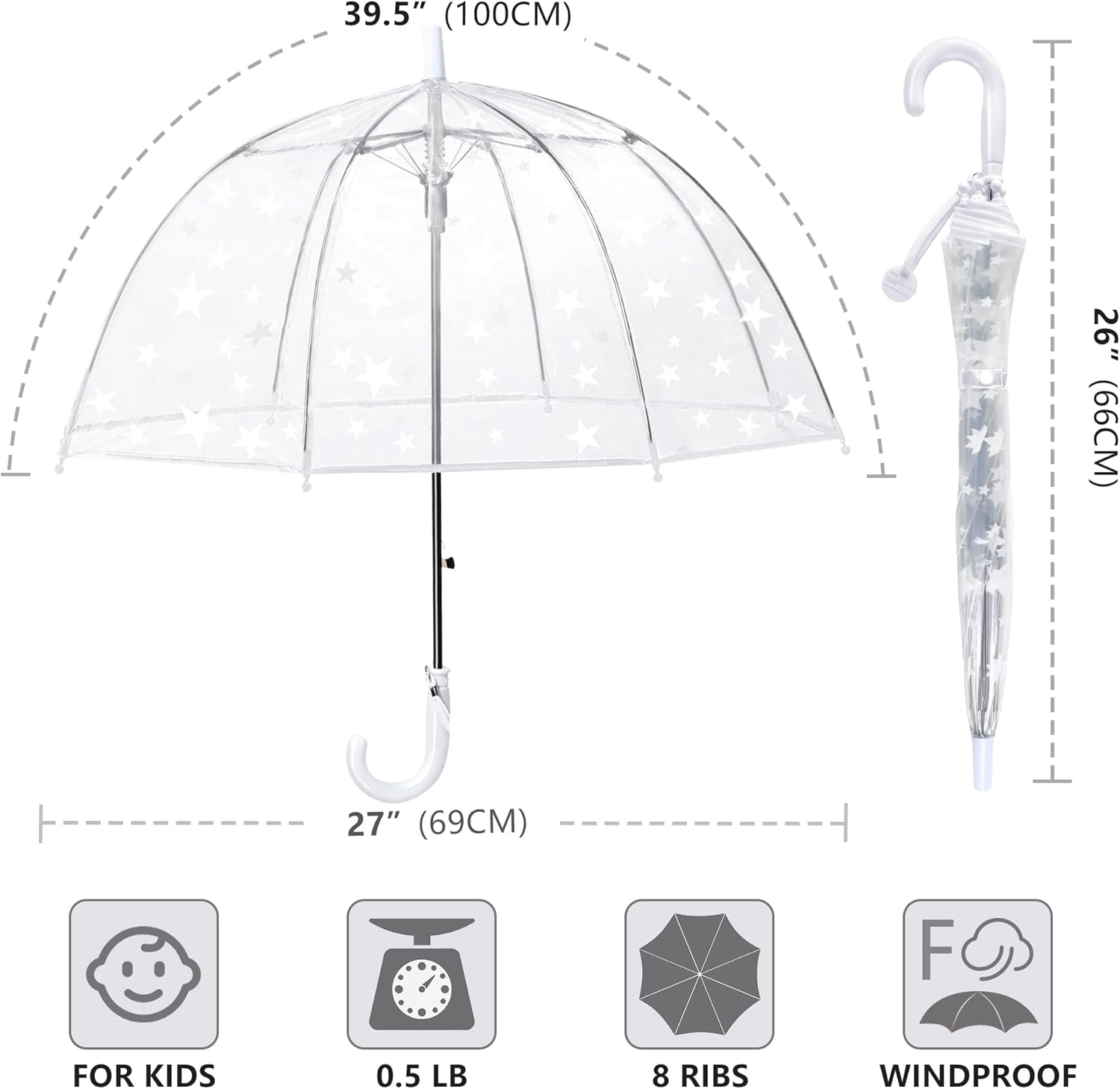 MGH Kids Clear Bubble Umbrella 2 Pack - Dome Windproof Rain Umbrellas for Boys and Girls